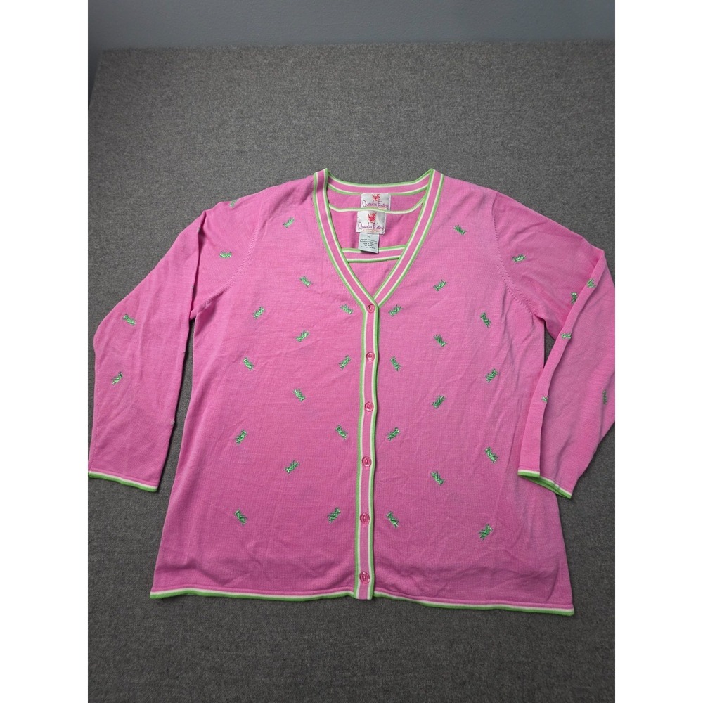 Quacker Factory Grasshopper Cardigan Tank Set Womens XL Pink Silk Blend 2pc
